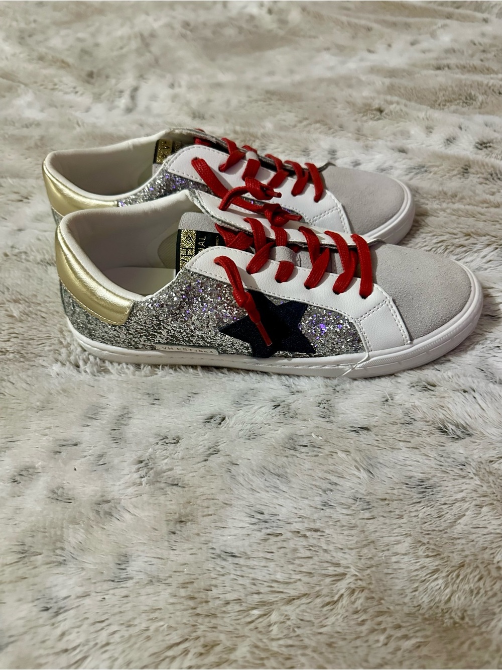 Kids Glitter Star Sneakers with Red Laces